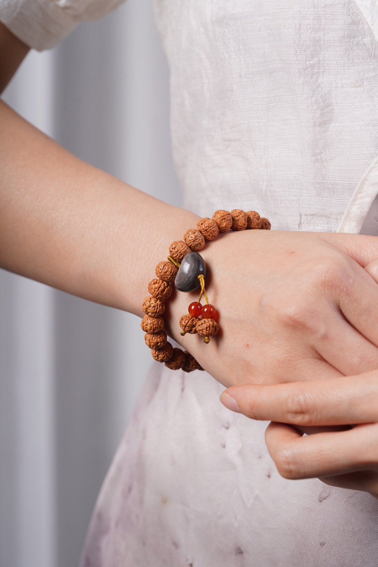 Vajra Seed Bracelet with Obsidian Ingot Pendant