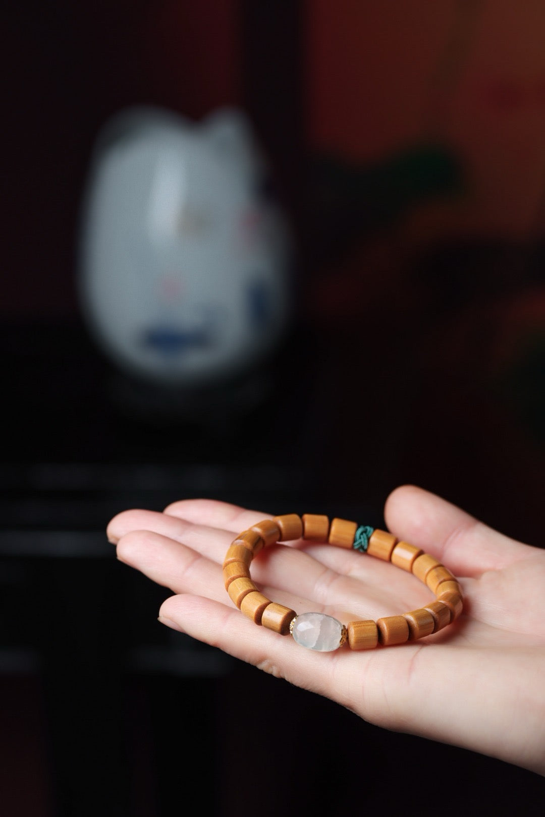 Sandalwood Barrel Bead Glass Bracelet