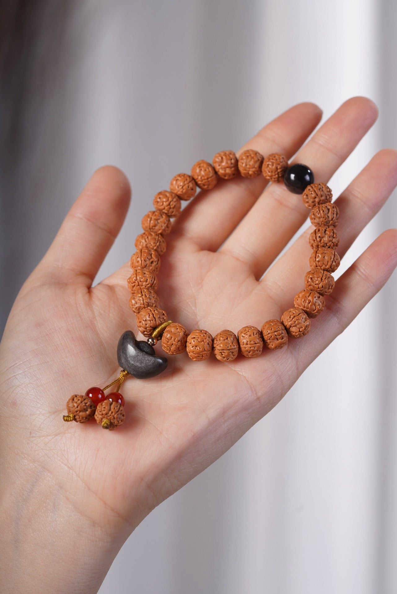 Vajra Seed Bracelet with Obsidian Ingot Pendant