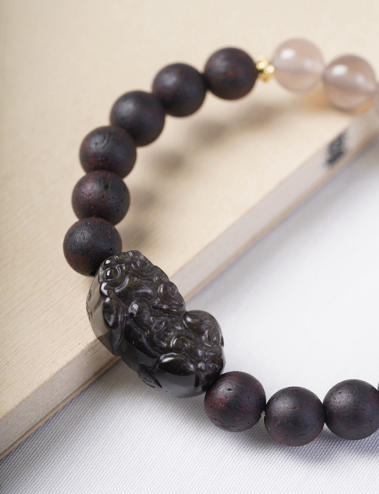 Acronychia Pedunculata Smoky Quartz and Obsidian Pixiu Bracelet