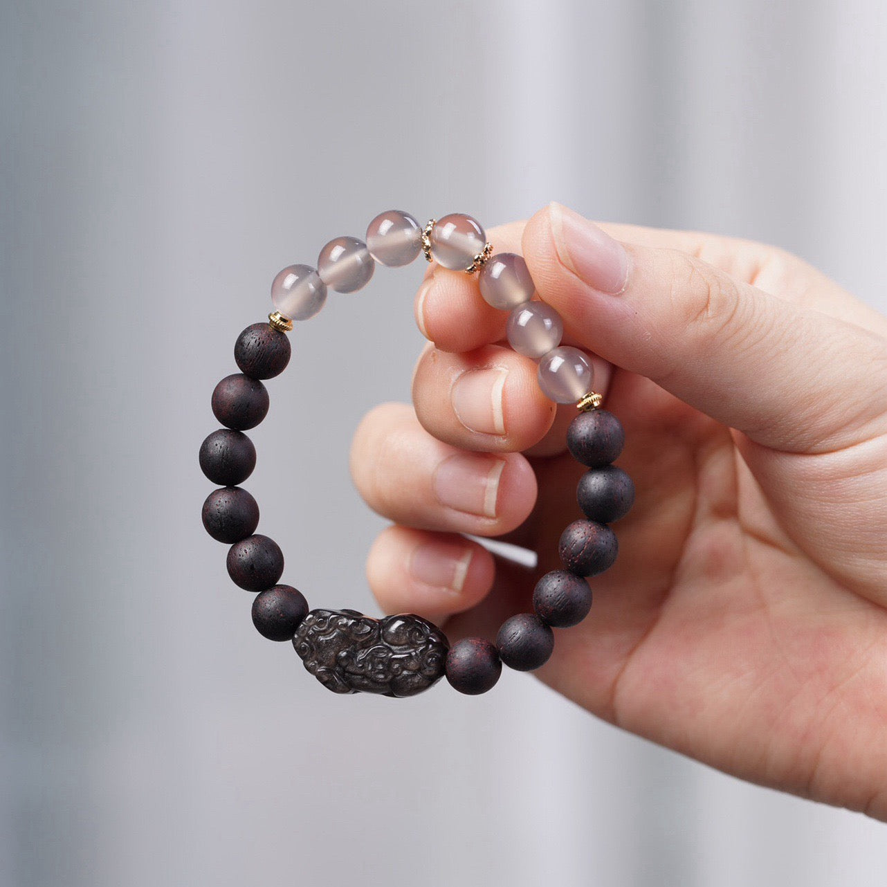 Acronychia Pedunculata Smoky Quartz and Obsidian Pixiu Bracelet