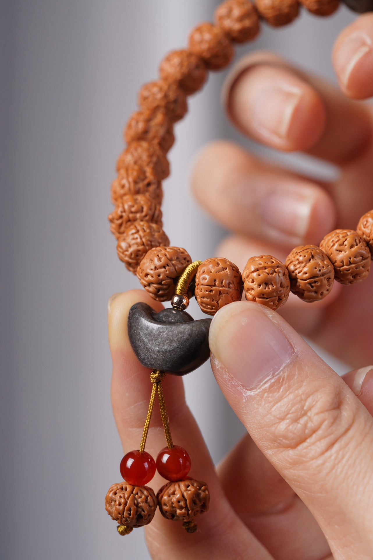 Vajra Seed Bracelet with Obsidian Ingot Pendant