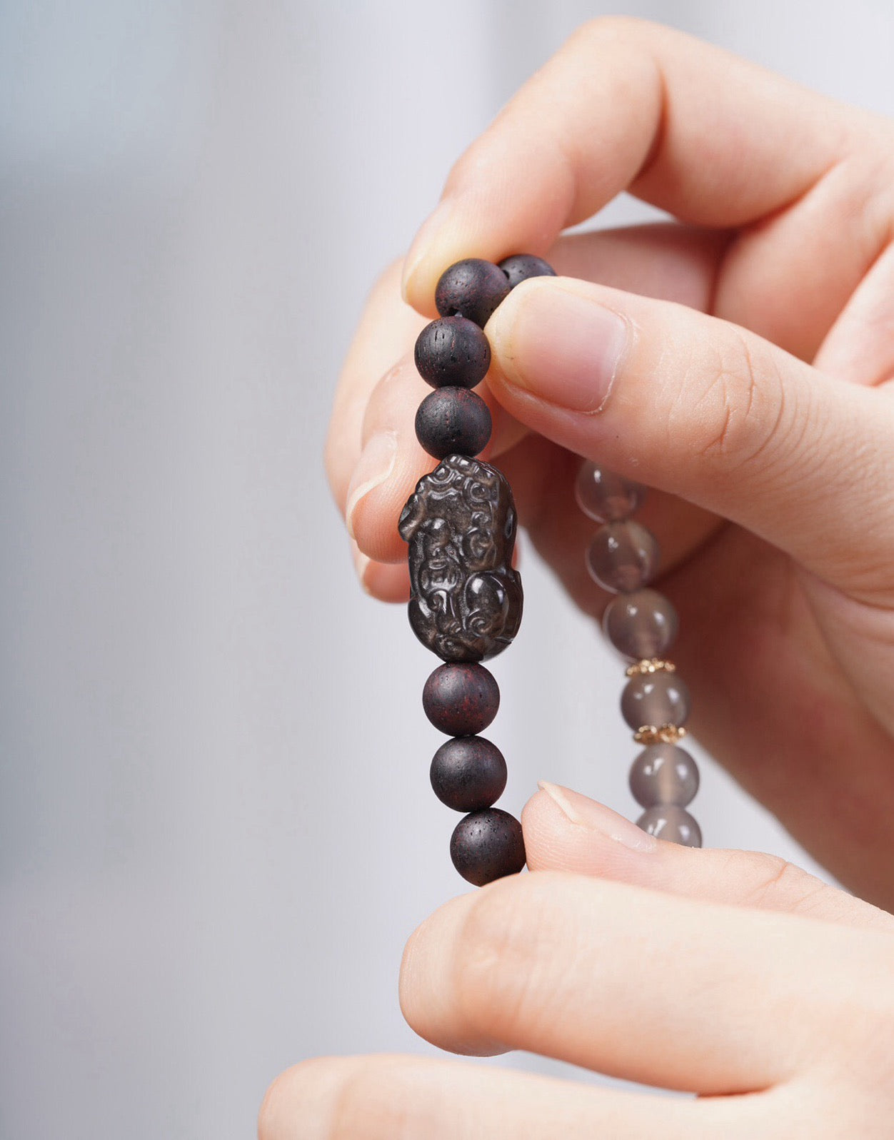 Acronychia Pedunculata Smoky Quartz and Obsidian Pixiu Bracelet