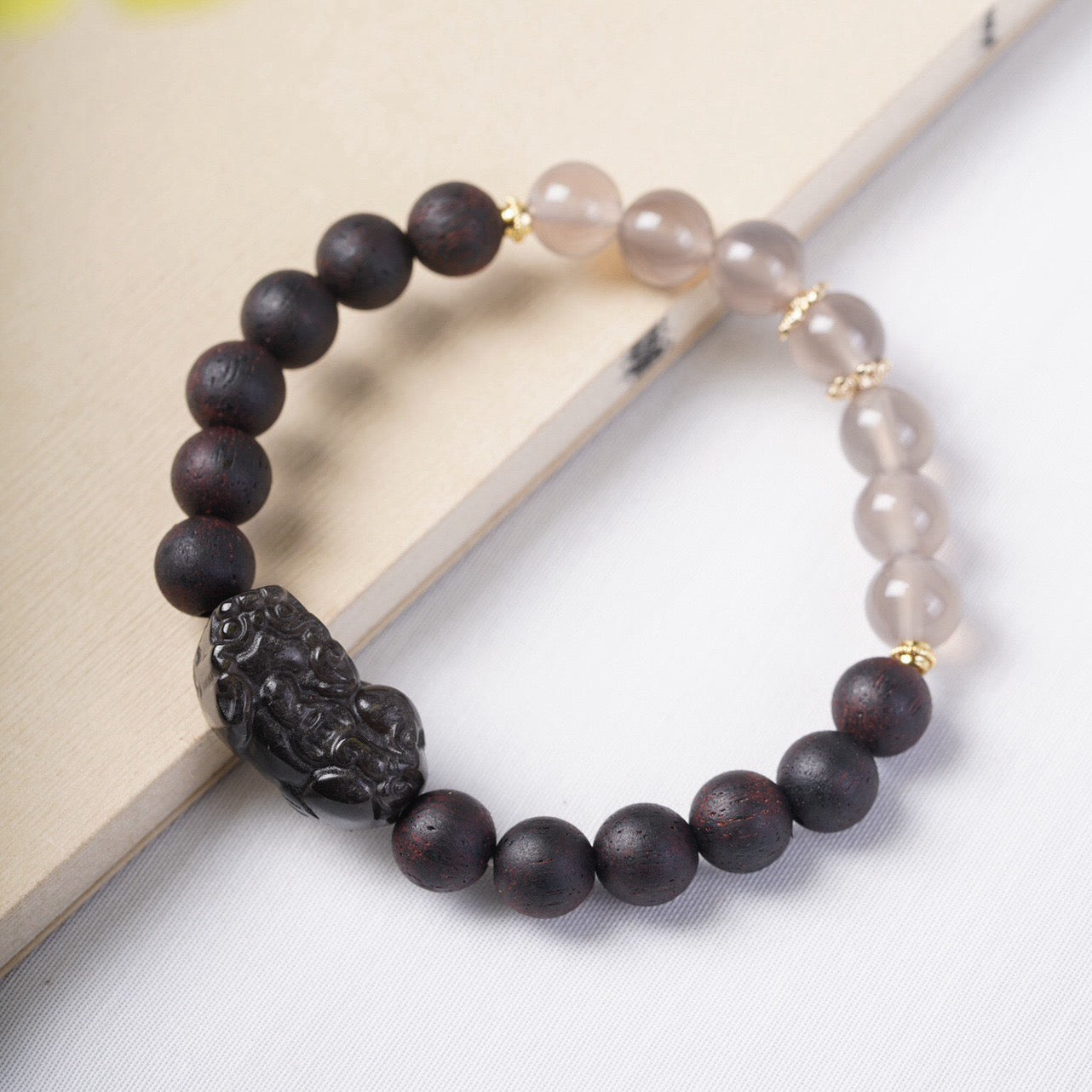 Acronychia Pedunculata Smoky Quartz and Obsidian Pixiu Bracelet