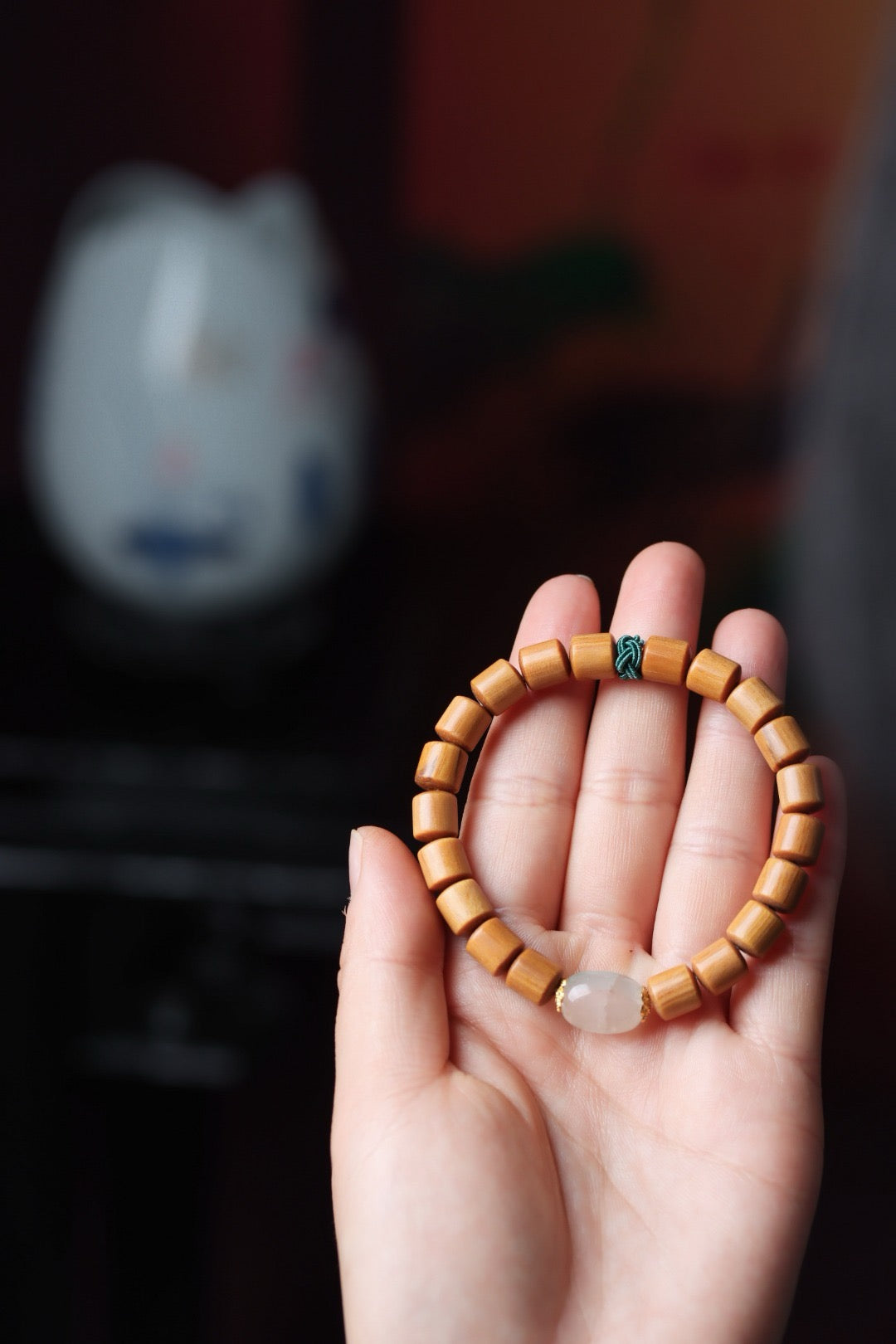 Sandalwood Barrel Bead Glass Bracelet