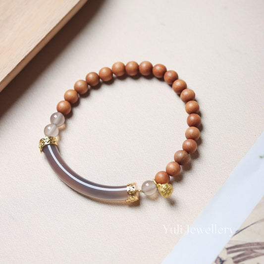 Sandalwood Agate Half-Bracelet with Grey Crystal