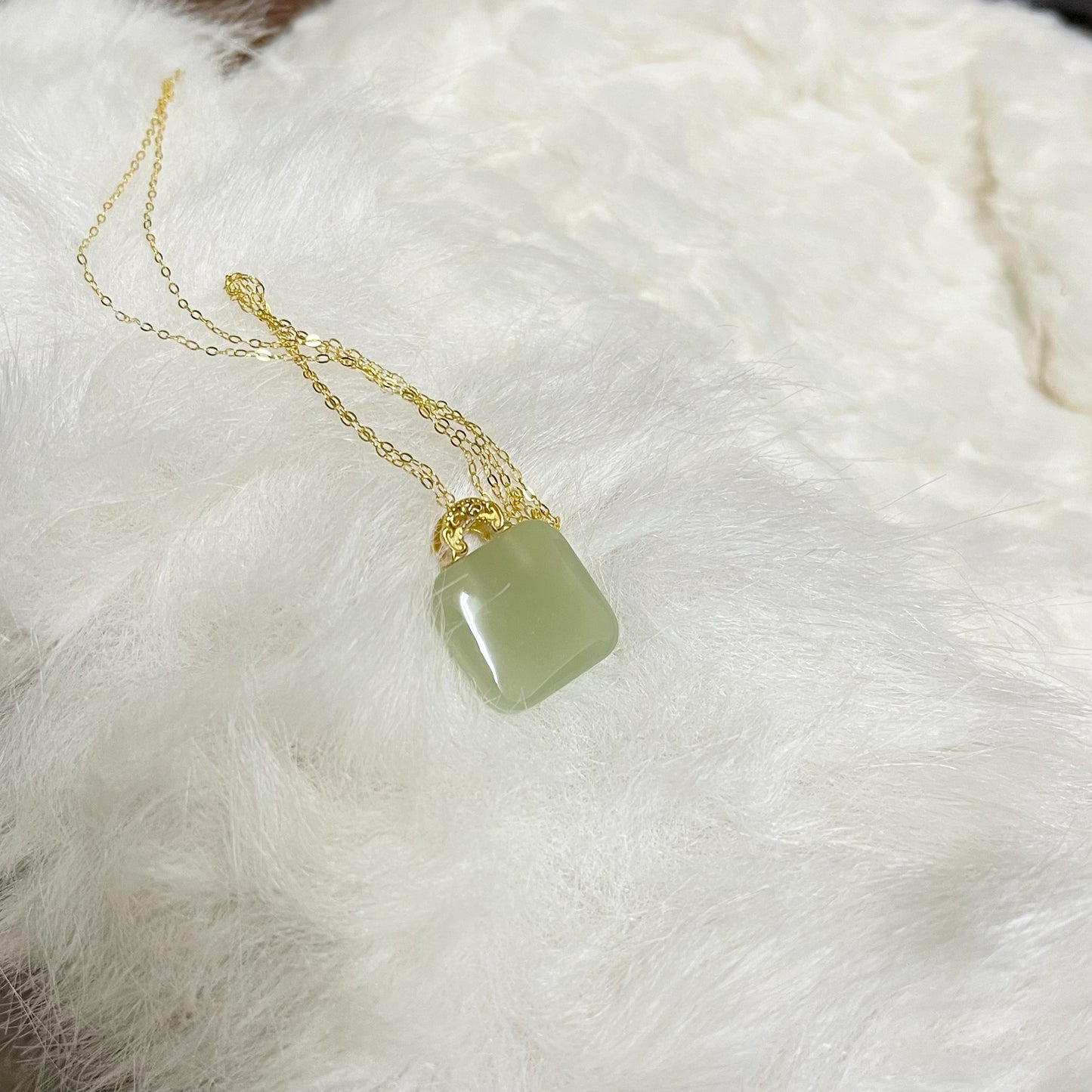 Hetian Jade Mini Square Pendant with Gold Accents