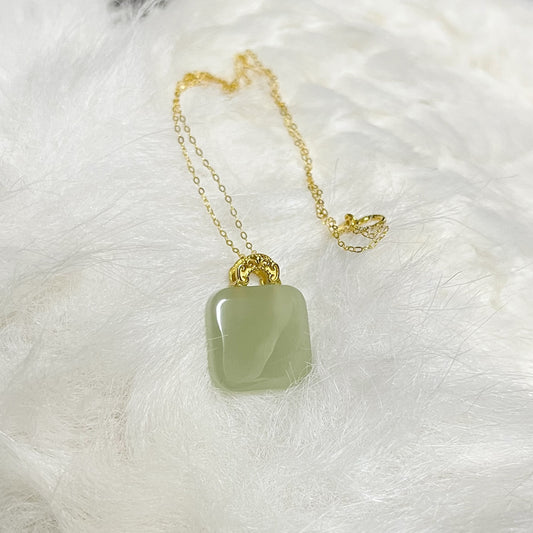 Hetian Jade Mini Square Pendant with Gold Accents