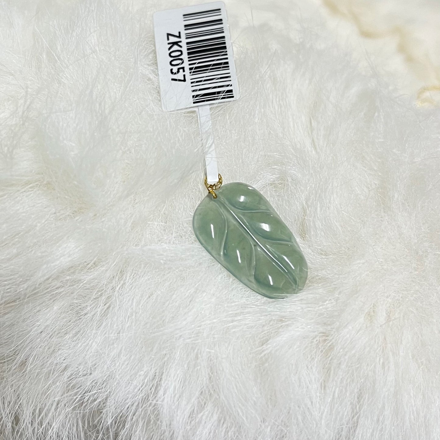 Natural Jadeite Leaf Pendant with 18K Gold Bail