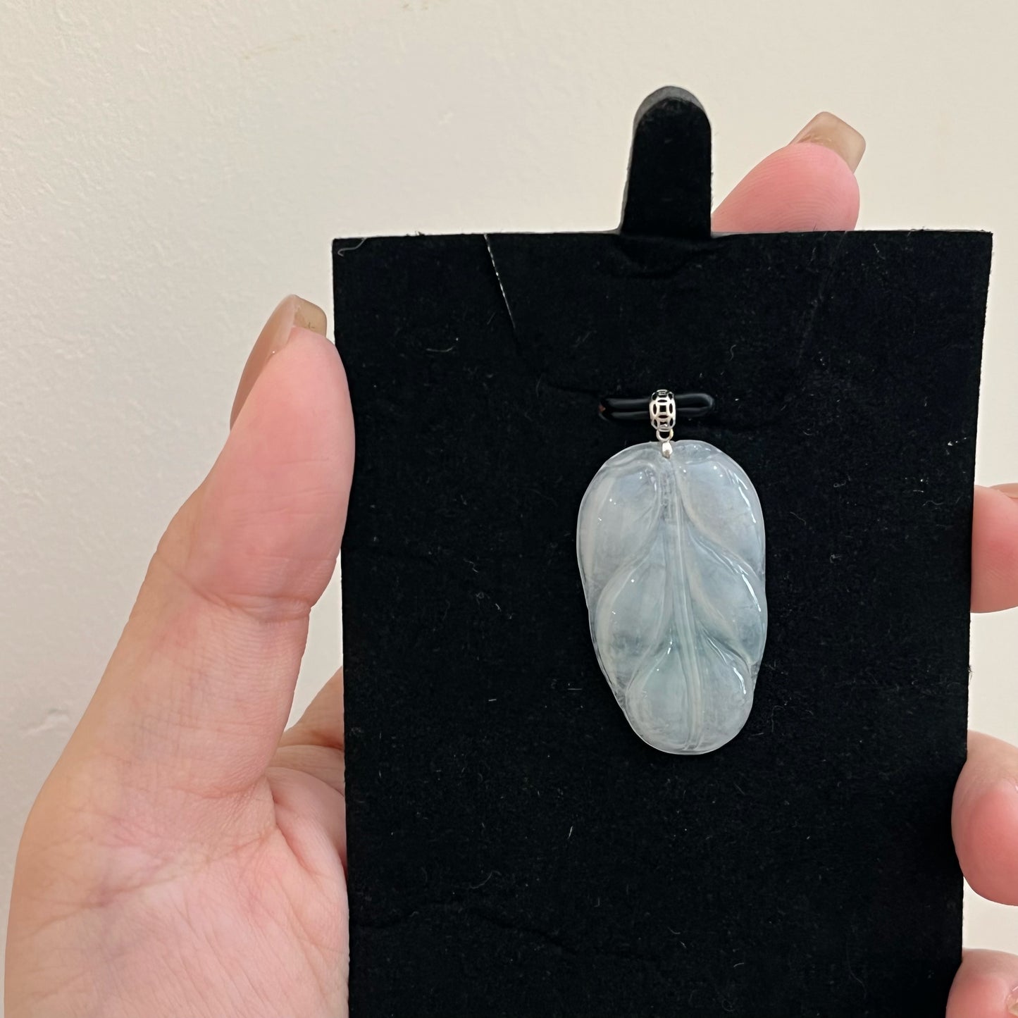 Natural Jadeite Leaf Pendant with Platinum Bail