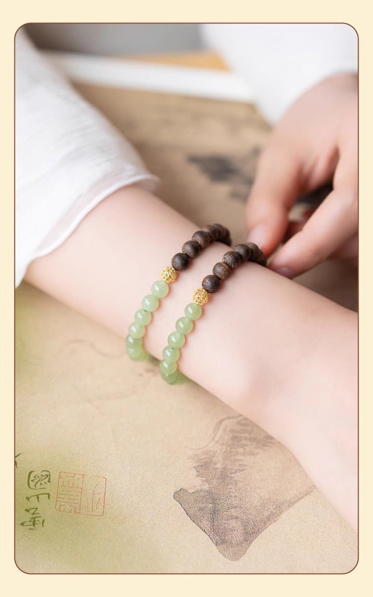 Brunei Agarwood and Hetian Jade Bracelet