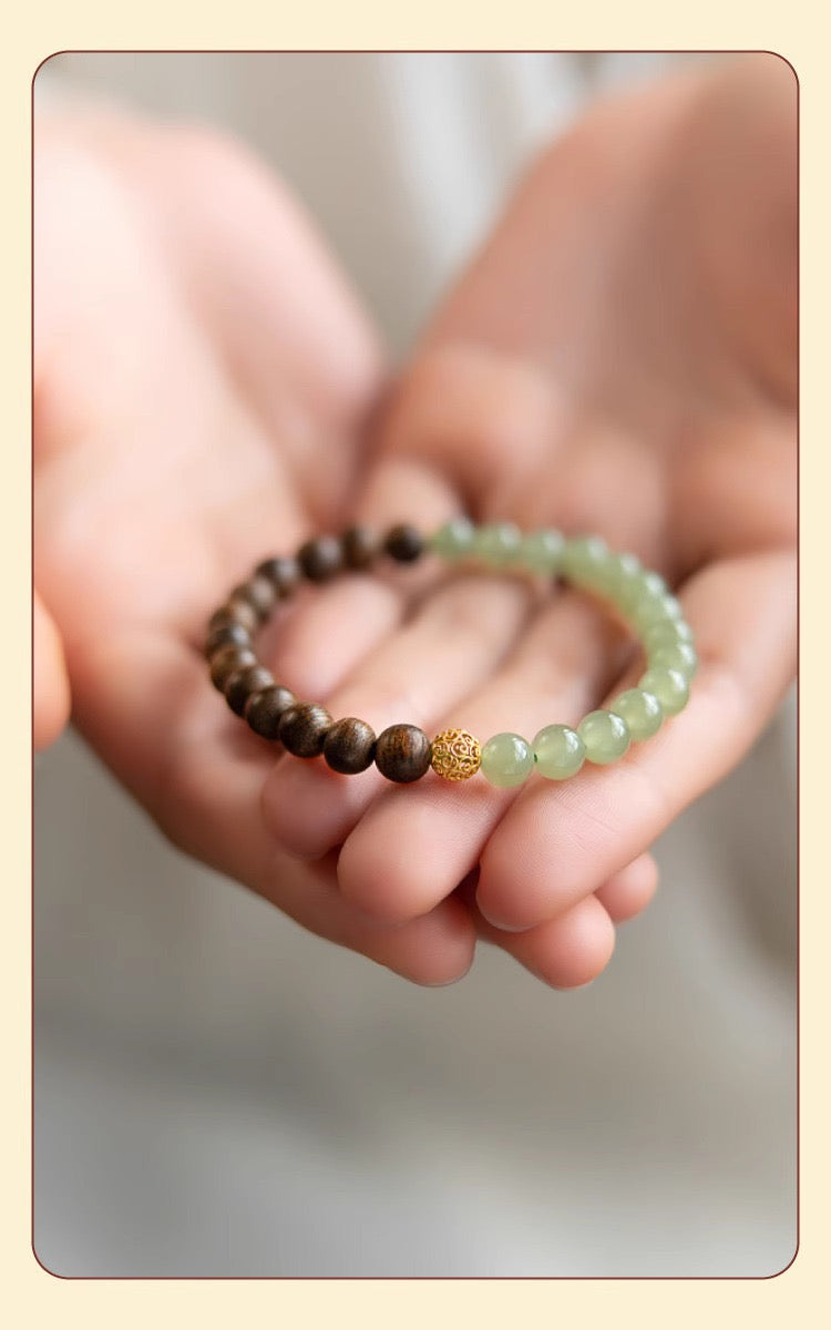 Brunei Agarwood and Hetian Jade Bracelet