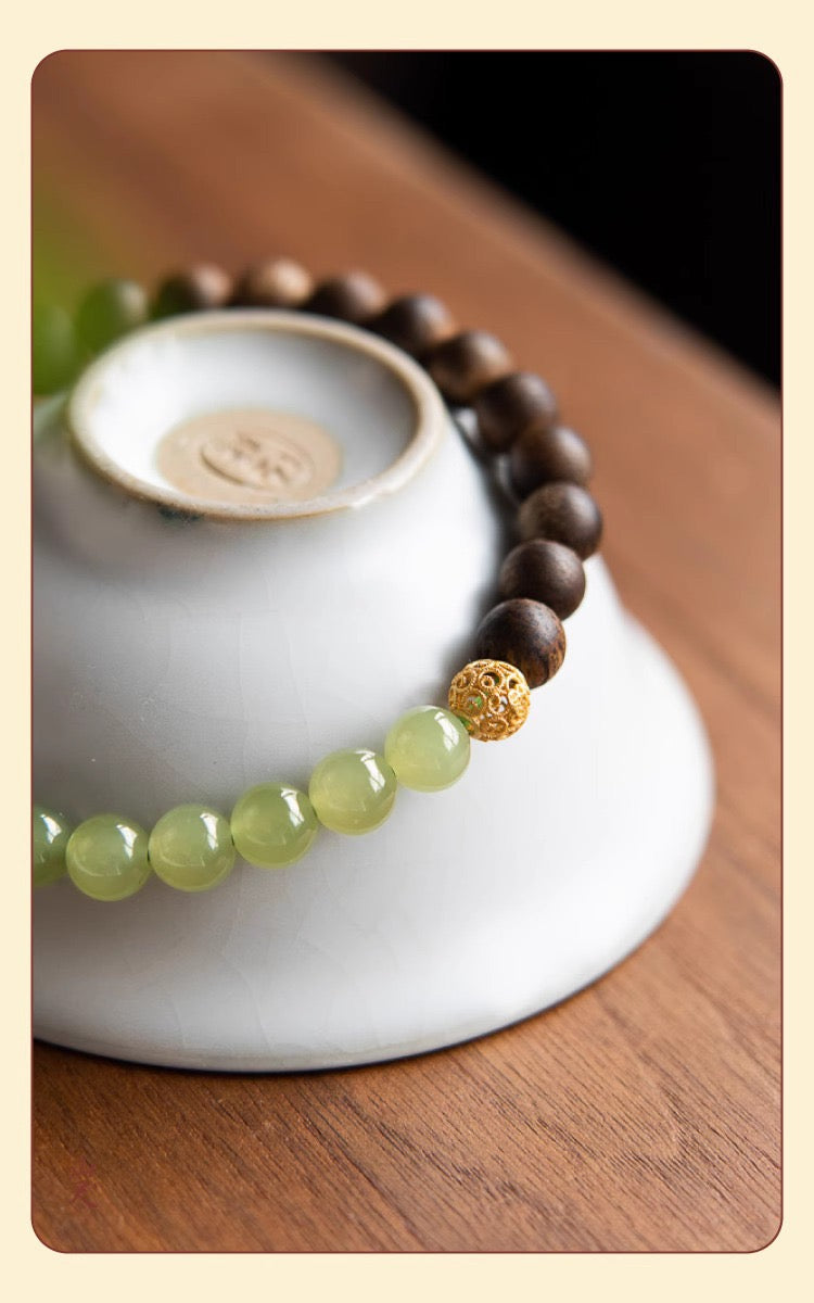 Brunei Agarwood and Hetian Jade Bracelet