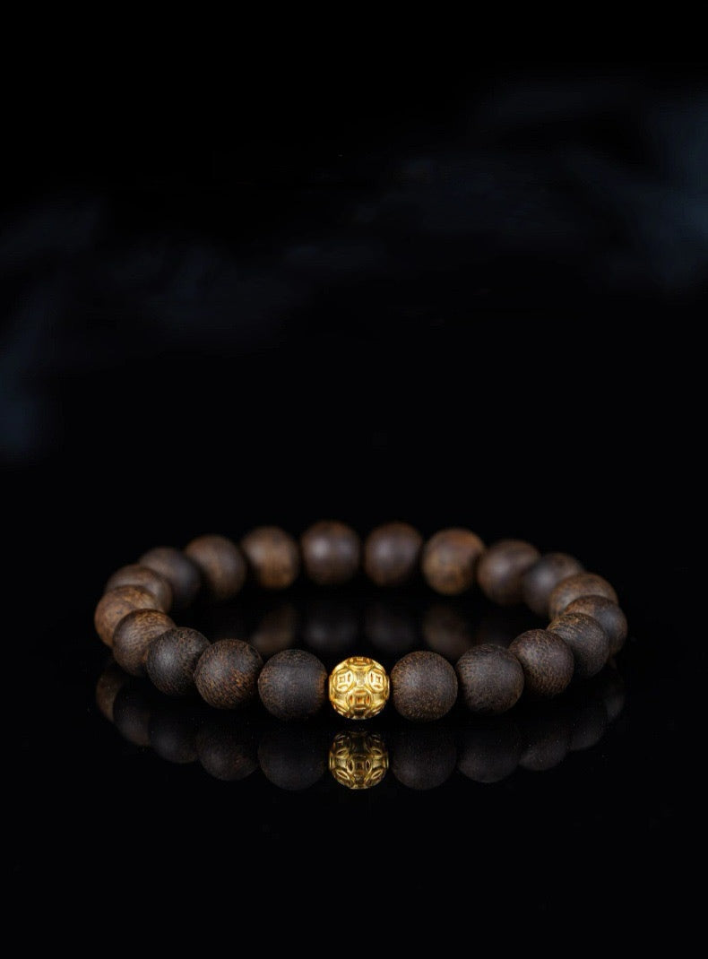 Agarwood Fortune Gold Bead Bracelet