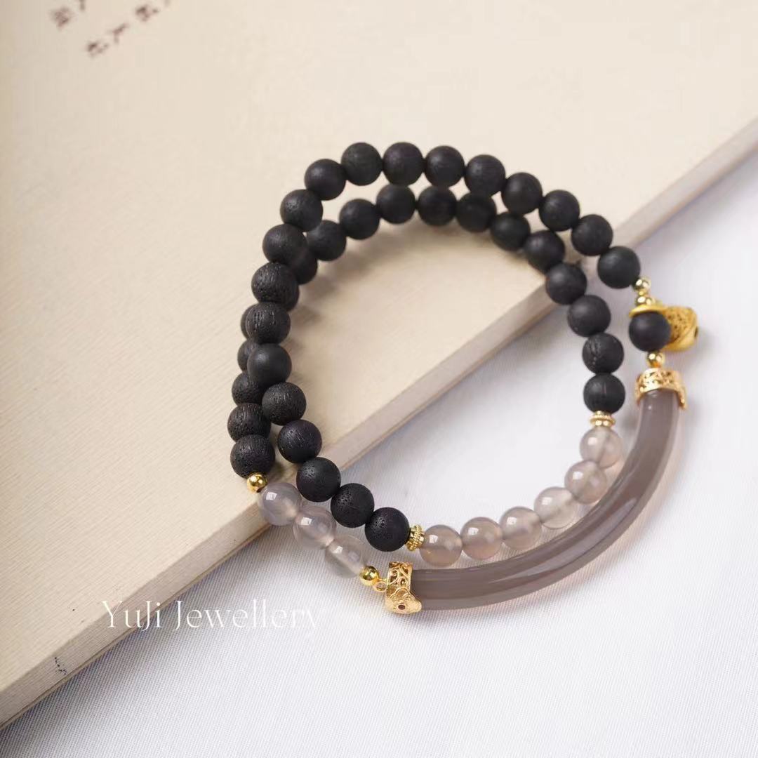 Aromatic Agilawood with Smoky Quartz Double Bracelet