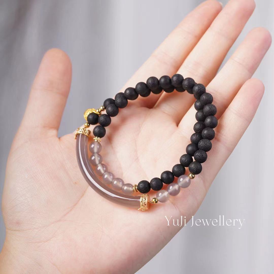 Aromatic Agilawood with Smoky Quartz Double Bracelet