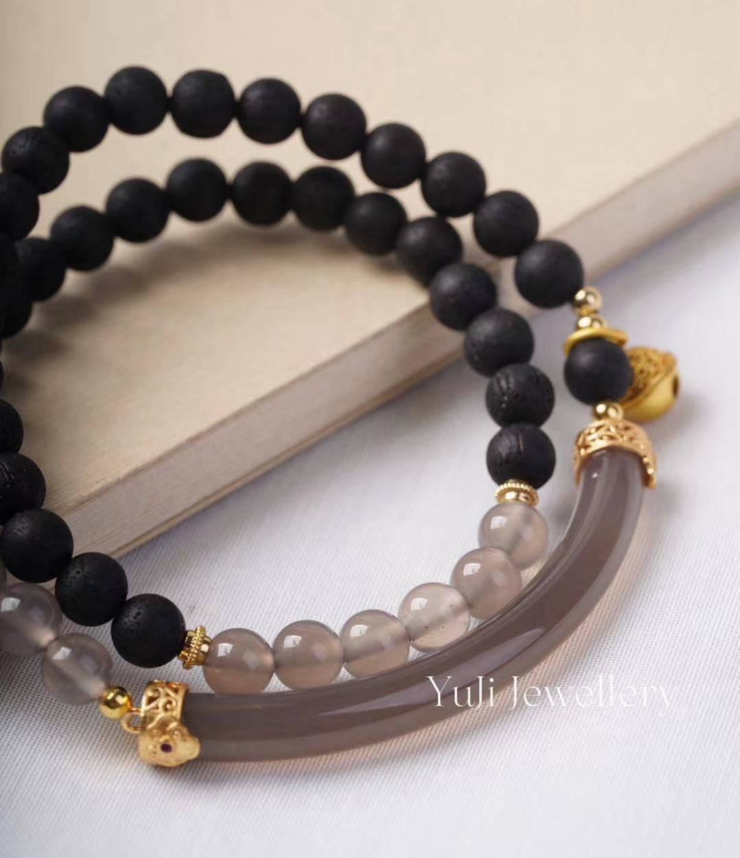 Aromatic Agilawood with Smoky Quartz Double Bracelet