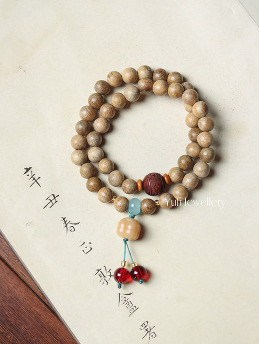 Milky Wood Bodhi Persimmon Pendant Double Circle Bracelet